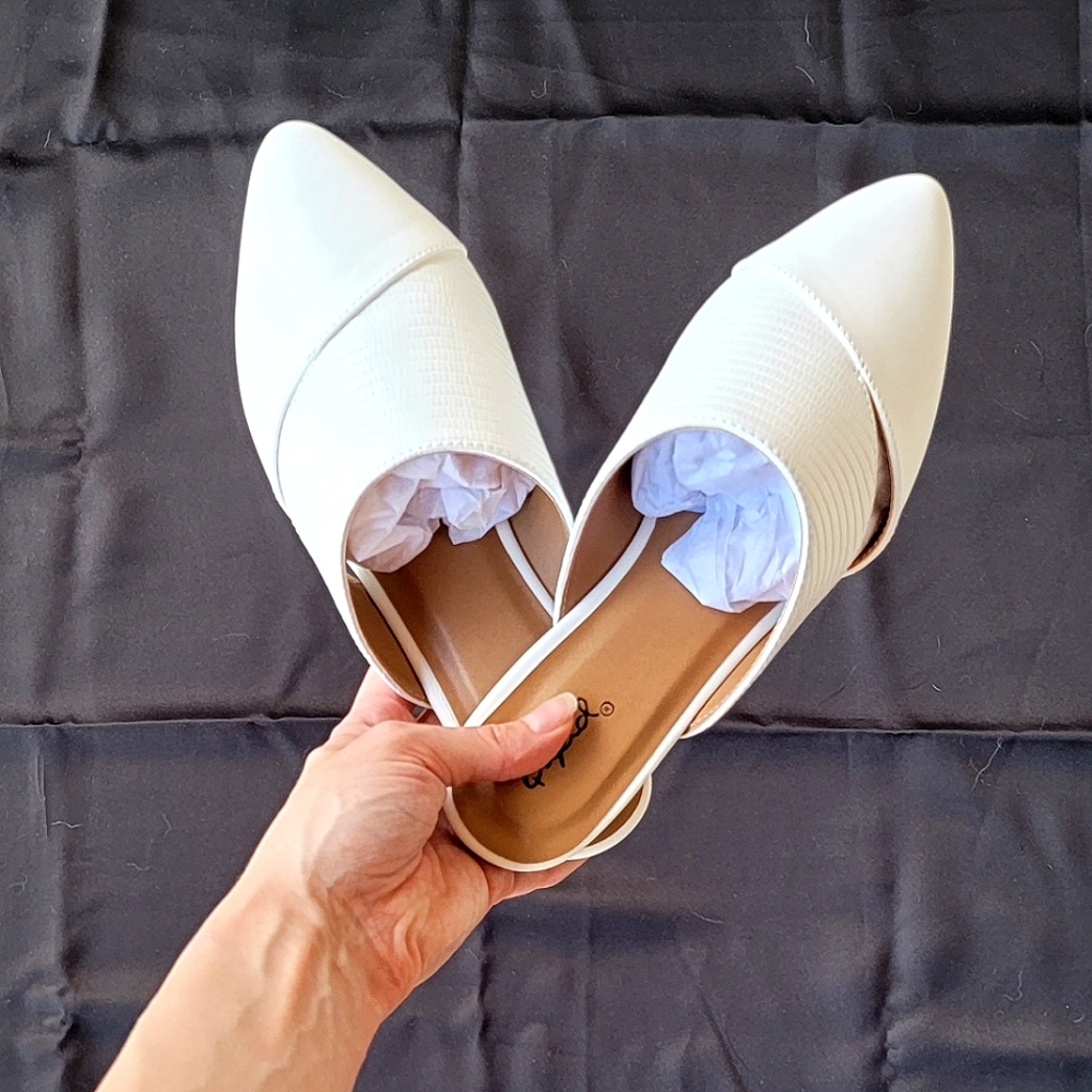 White point toe cutout mule loafer slip-on